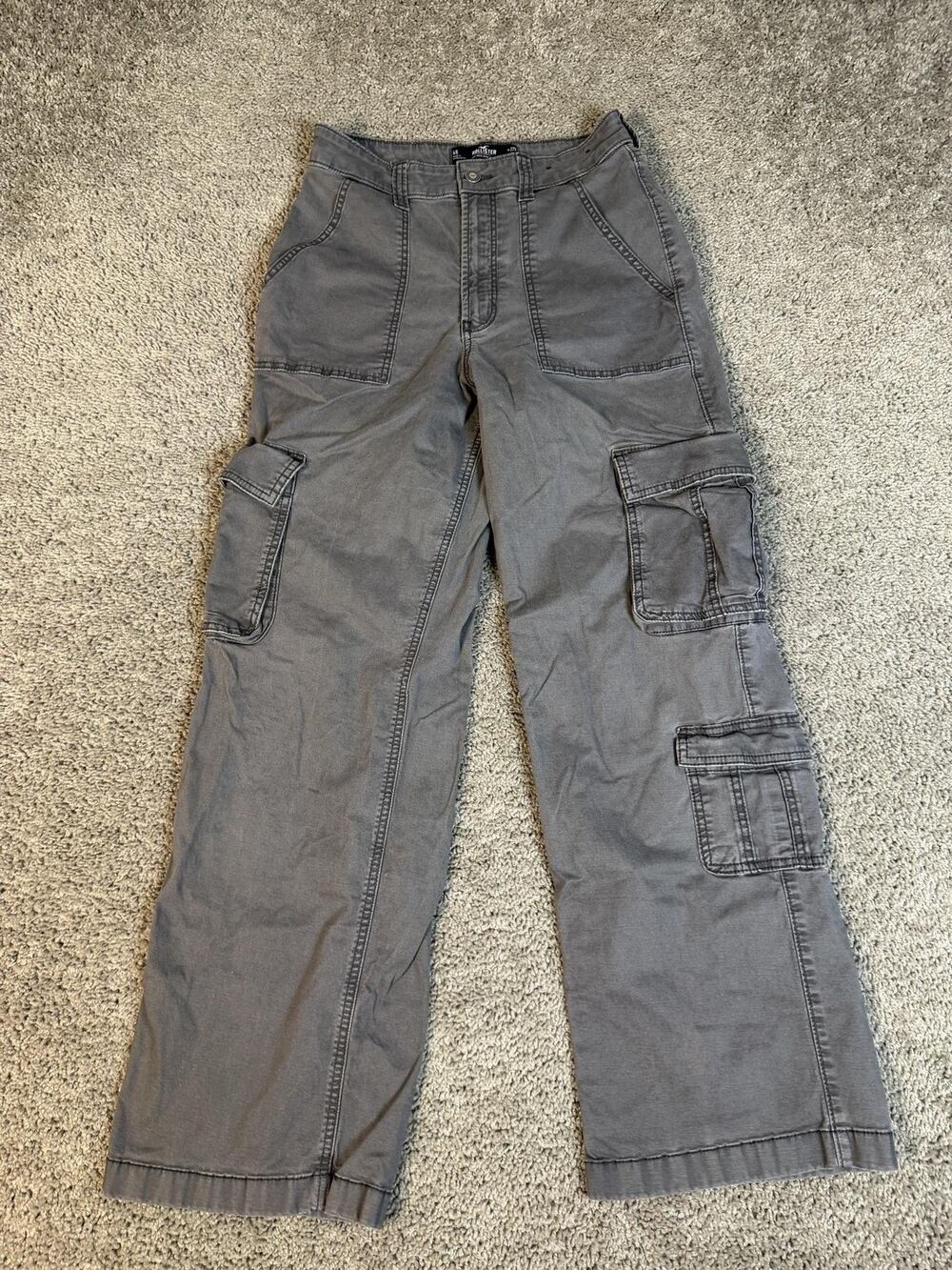 Hollister Pants Womens 4R Gray Cargo Twill Relaxed Pockets Straight 27W 29L